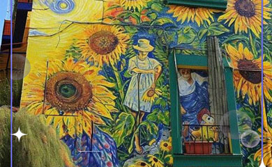 梵高風(fēng)格鳶尾花咖啡店墻繪